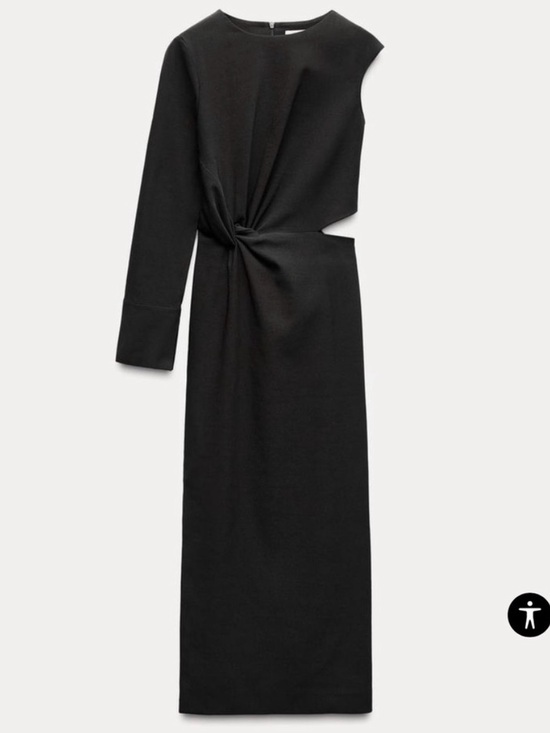 Zara Dresses & Skirts - Zara Black Asymmetrical one sleeve Twist-Detail Maxi Dress small
